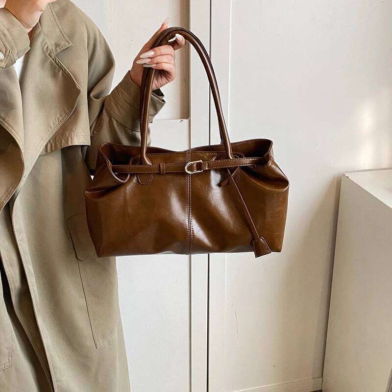 2025 New Lady's Handbag Vintage Brown Shoulder with Short Handle Women PU Leather Bag Large Capacity Brand Tote Bags