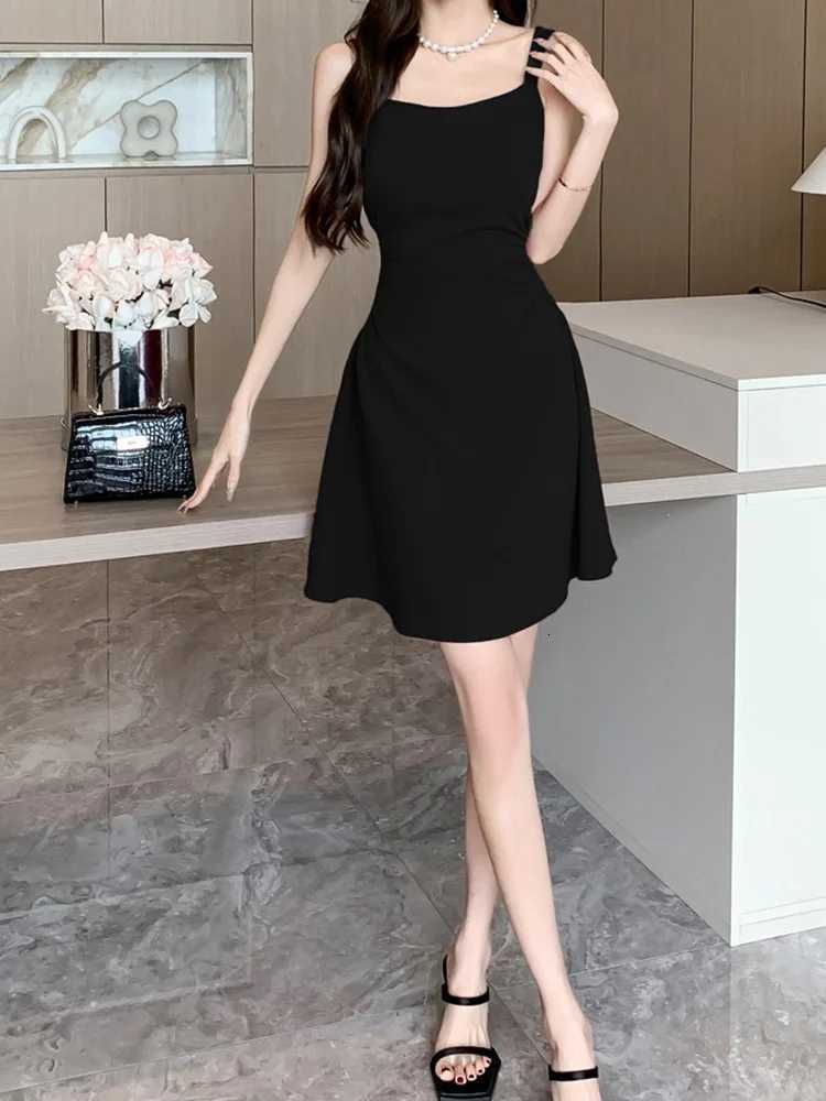 Women Classic Black White Suspender Dress Elegant Lady Daily Temperament A-line Mini Dresses Female Fashion Party Waist Dress R250716