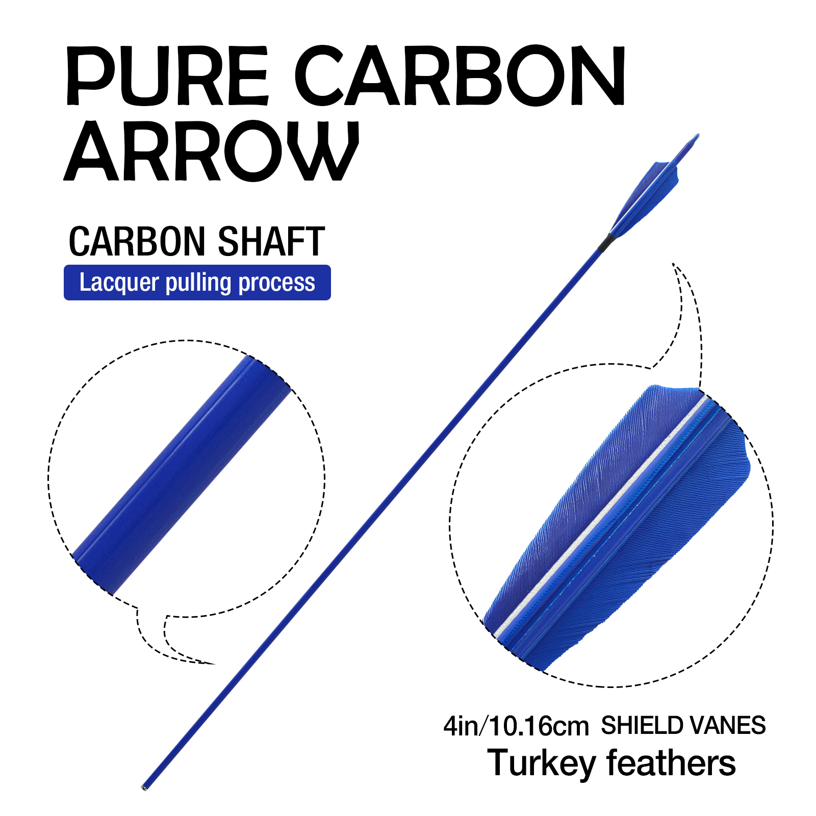 31inch Hunting Arrows Without Arrowheads Turkey Feathers Spine250-600 Carbon Fiber Archery Targeting Arrows 6.2mm Recurve Bow and Compound Bow Arrows(