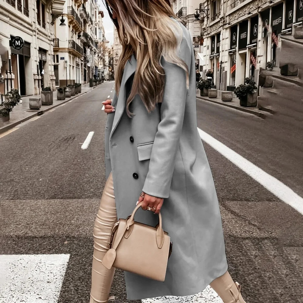 Womens Autumn And Winter Coat Solid Color Fashion Slim-fit Belt Lapel Woolen Pocketed Shacket Flannel Jacket Oversized Outwear 250715