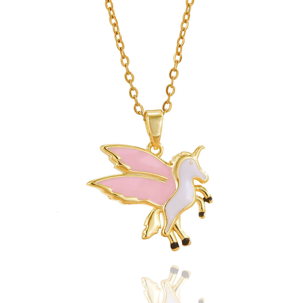 Fashion Cartoon Cute Unicorn Pegasus Style Necklace Personality Seven-Color Oil Drop Pendant Decoration 6Fb