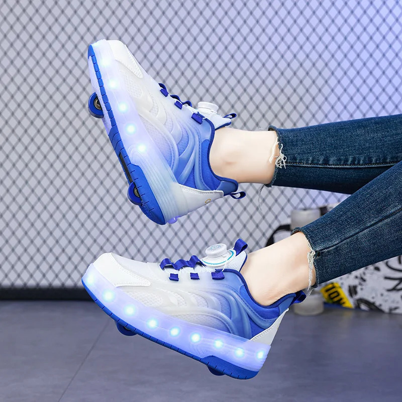 Two Wheels Childrens Led Light Roller Skate Shoes For Kids Boys Girls Glowing Sports Luminous Sneakers Skateboard USB Charging 250716