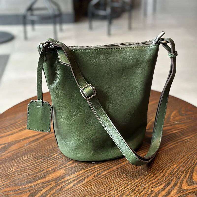 Johnature 2025 New Simple Genuine Leather Women Shoulder & Crossbody Bags Natural Real Cowhide Large Capacity Casual Bucket Bag