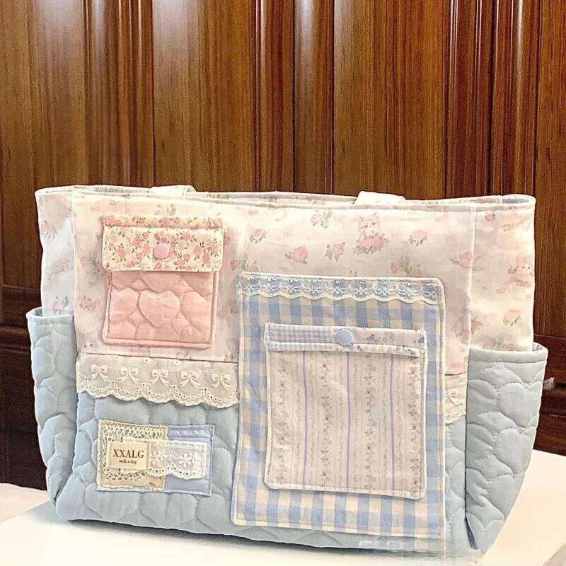 Designer Luxury Xiuya Sweet Shoulder For Women Floral Elegant Cute Fashion Tote Bag Aesthetic Patchwork Large Capacity Femal Handbag