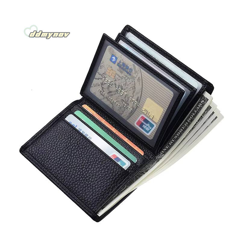 Classical Cowhide Leather Mens Wallets ID Credit Card Holders Short Coin Purses Money Bag Clip Driver License Cover ddmynov