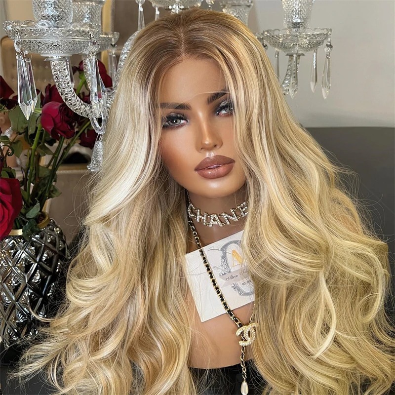 Ombre Blonde Body Wave 13x4 HD Lace Frontal Wigs 30 36 Inch Honey Blonde Colored Lace Closure Front Wig For Black Women Synthetic Lace Front Wig