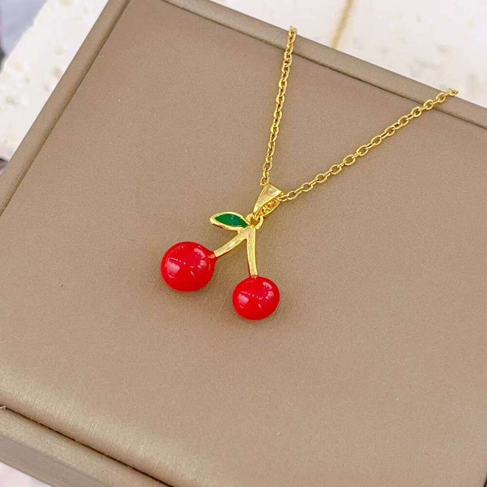 Hot-Selling Jewelry Red Cherry Pendant Necklace Collarbone Chain For Women 4F6