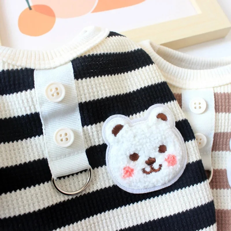 Pets Cat and Dog Clothes Waffle Grid Vest for SpringSummer Striped TShirt with Leash Small Dogs Summer Outfit 250711