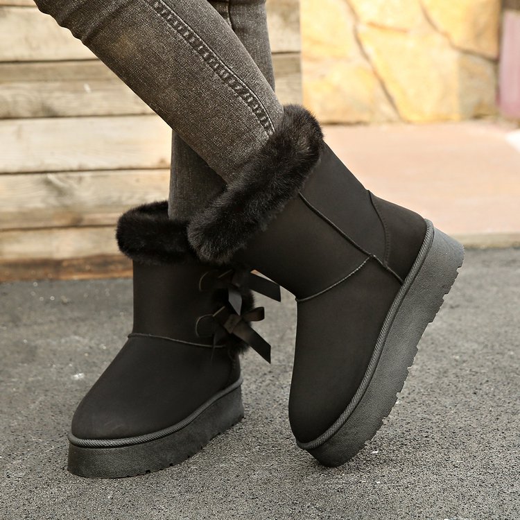 Free delivery designer fashionable plus size snow boots winter new style with plush and thick bow tie