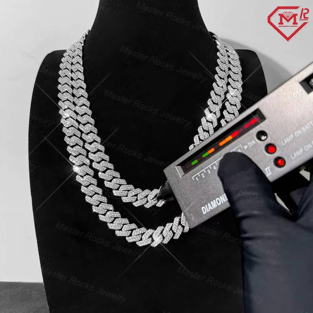 In Stock Cuban Link Chain Necklace 15mm 18mm Hiphop Charm 925 Silver Vvs Iced Out Moissanite Cuban Chain