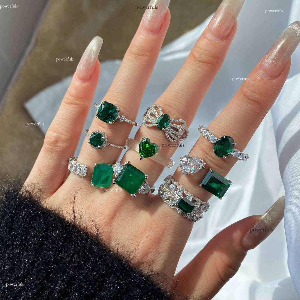 Custom 5A CZ Cubic Zirconia Emerald Stone Green Engagement Ring Dia Sterling Sier jewelry Gold Wedding Rings For Women