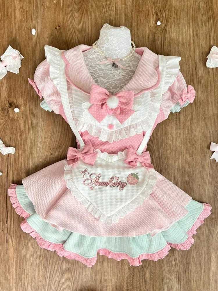 Summer Sweet Cute Pink Lace Up Women Outfits Lace Bow Slim Y2k Crop Tops + High Waist Mini Skirt Elegant Fashion 2 Piece Sets R250716