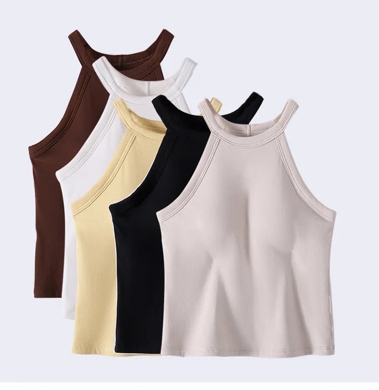O364 Neck Vest With Chest Pad One-piece Sling Wearing Yoga Beautiful Back Long Sleeveless Top Summer