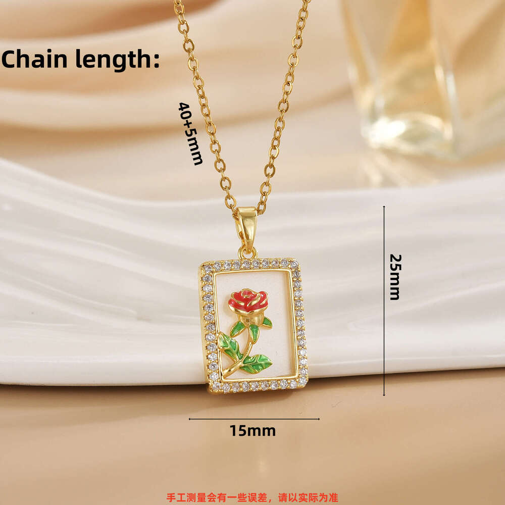 Summer Fashion Frame Rose Light Elegant Full Dia Necklace For Women Internet Celebrity Versatile Collarbone Titanium Steel Chain 1E4
