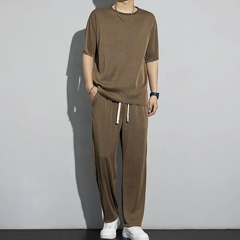 Top Pants Sets Kpop Short Quarter Sleeve Tracksuit Korean Style T Shirt Man Summer Sports Suits Aesthetic Cool Xl Mens Clothing 250715
