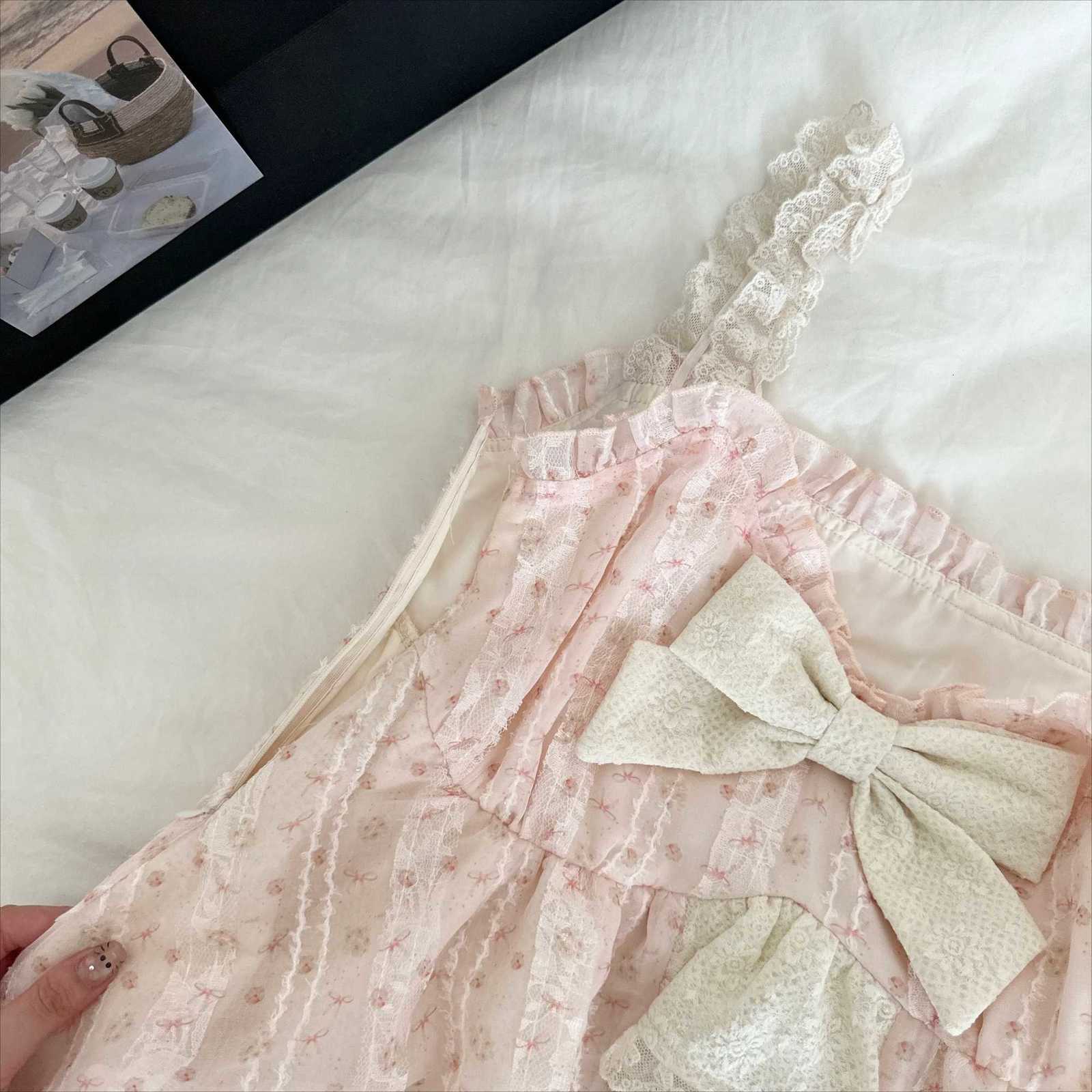 Sweet Lolita Bow Lace Dress Women Puff Sleeve Ruffle Layered Skirt Princess Style Vintage Cottagecore Fairycore Kawaii Outfits R250716