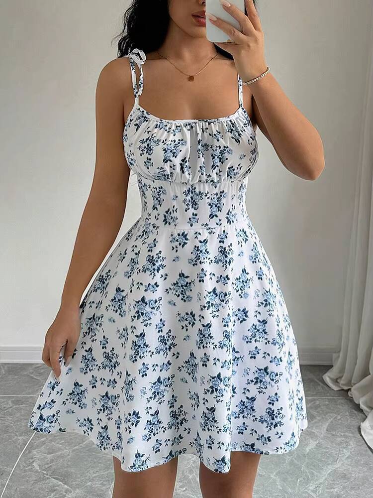 Womens Summer Floral Spaghetti Strap Beach Short Dress,Women Mini Dress,Woman Clothing,Red Dresses,Sundress,New In Dress 2025 dongdumaoyi