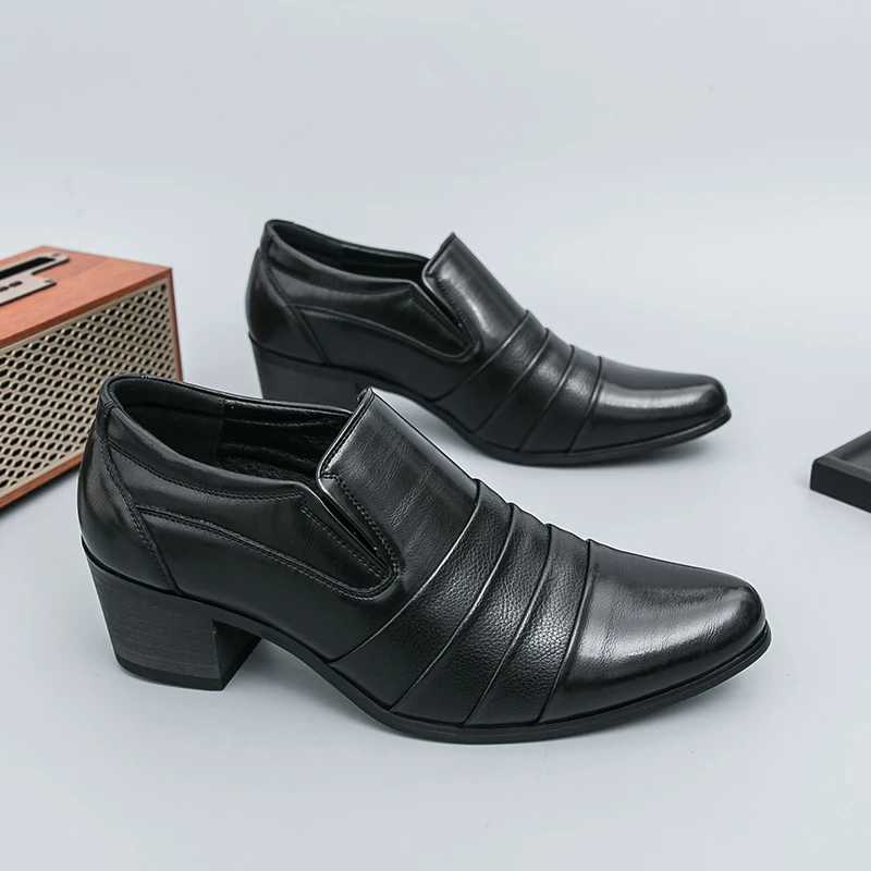Leather Men Dress Shoes High Heel British Mens Elevator Business Shoes Wedding Party Mens Oxford Footwear Increasing Loafers W250716