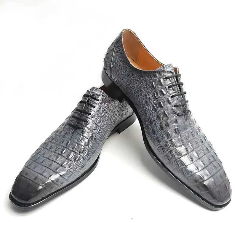 Deluxe Leather Shoes Crocodile Pattern Lace Up Wedding Shoes for Men Business Casual Leather Shoes Round Toe Height Increasing W250716