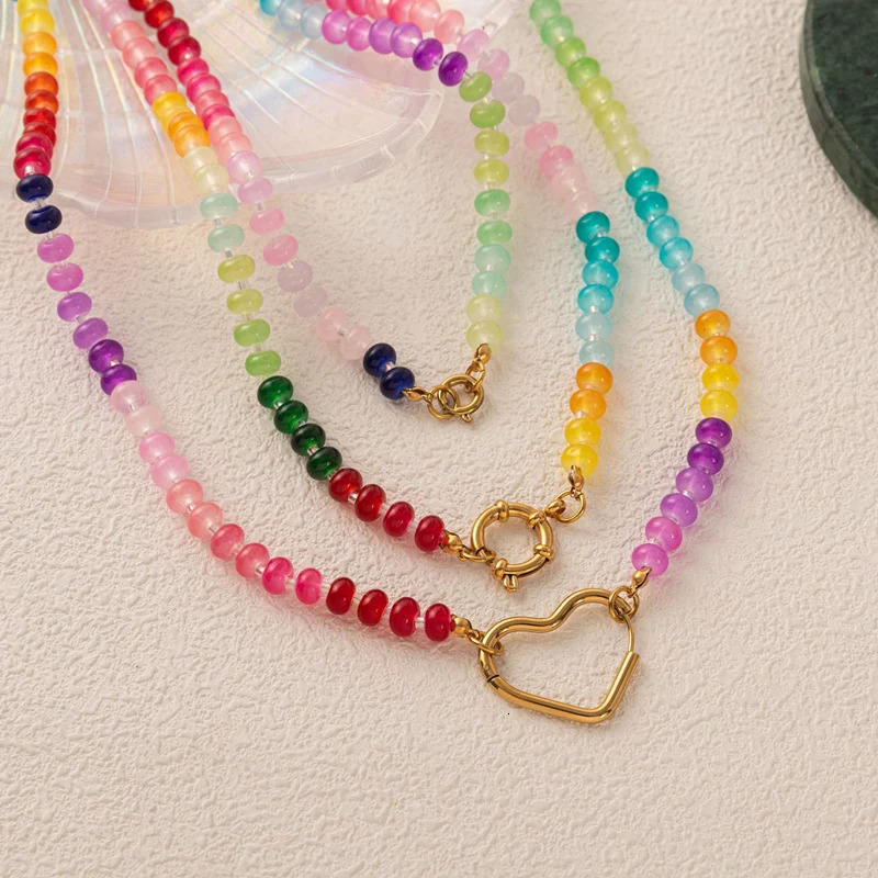 HangZhi Sweet Romantic Dopamine Colorful DIY Natural Stone Bead Necklace Bohemian Stainless Steel Summer Charms Jewelry 250712