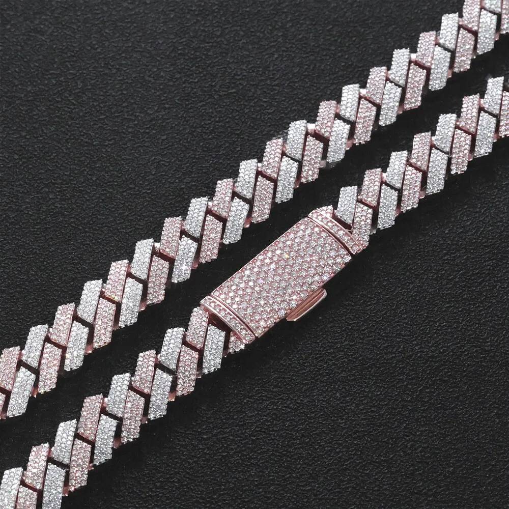 12mm Three Rows Pass Diamond Tester 925 Silver Rose Gold Plated Iced Out Hip Hop Flawless Moissanite Diamond Cuban Link Chain