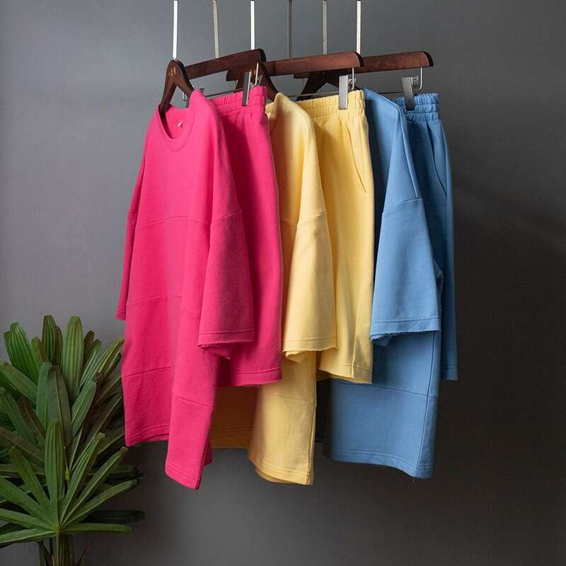 Shorts Summer Loose Casual Patchwork Straight Pants Cotton Short Sleeve T-Shirt Set B5