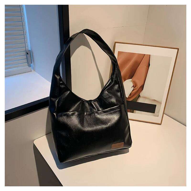 Simple Shoulder Vintage Armpit Large Capacity Girls Handbag Tote Textured Commuter Women's Bag PU Mater