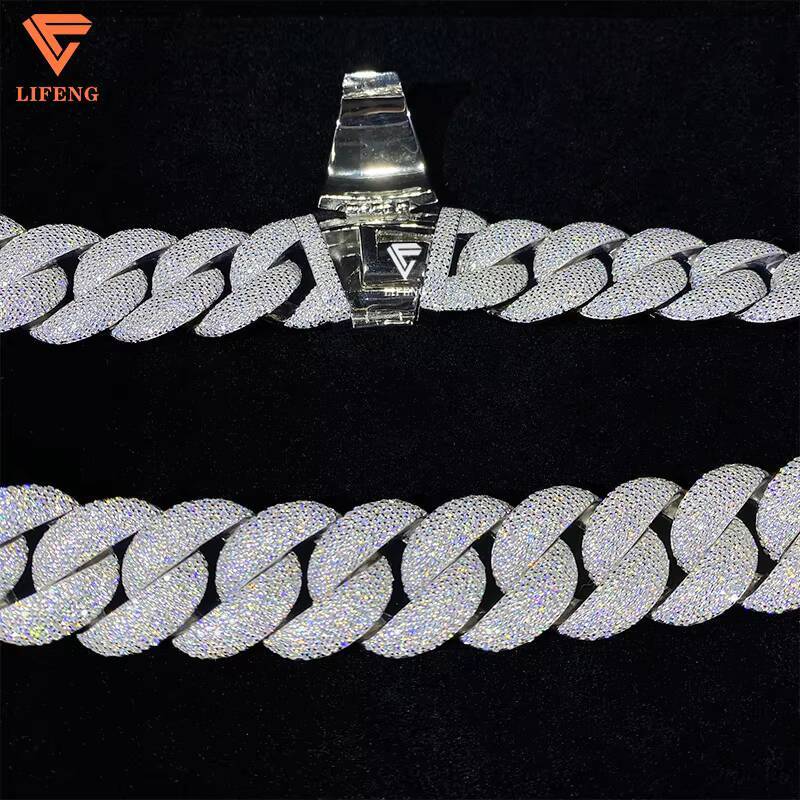 Custom 18mm Big Size Moissanite Cuban Chain Silver Plated Hiphop Vvs Moissanite Miami Cuban Link Chain Iced Out Cuban Chain