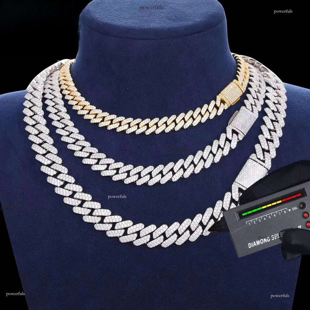 Denser and Thicker 10mm 12mm 14mm Sterling Sier VVS Moissanite Dia Iced Out Cuban Link Chain Necklace Hip Hop Jewelry