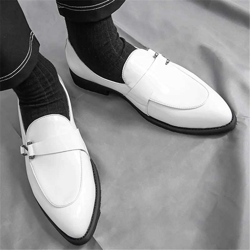 New Mens White Patent Leather Casual Shoes Luxury Designer Male Formal Wedding Dress Monk Strap Loafers Homecoming Footwear Y250715