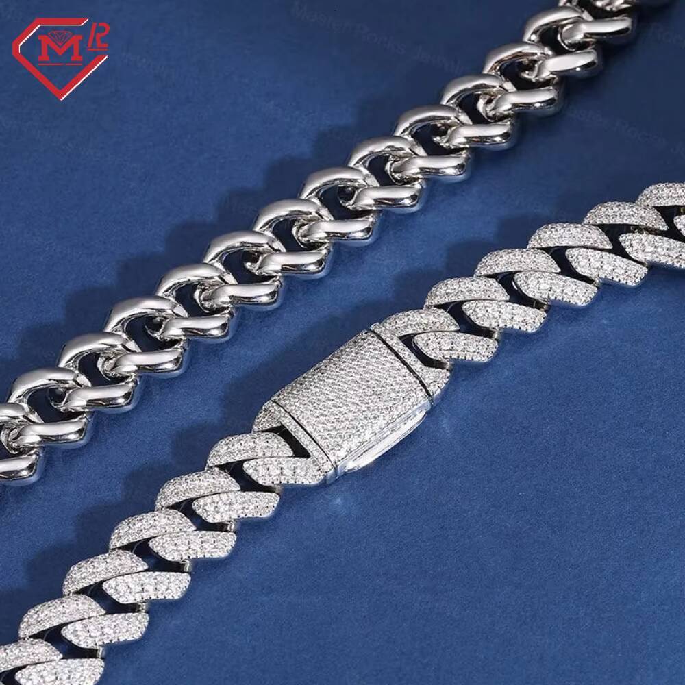 Hip Hop Cuban Chain 15mm 18mm Custom Clasp VVS Iced Out Diamond 925 Silver Moissanite Cuban Chain