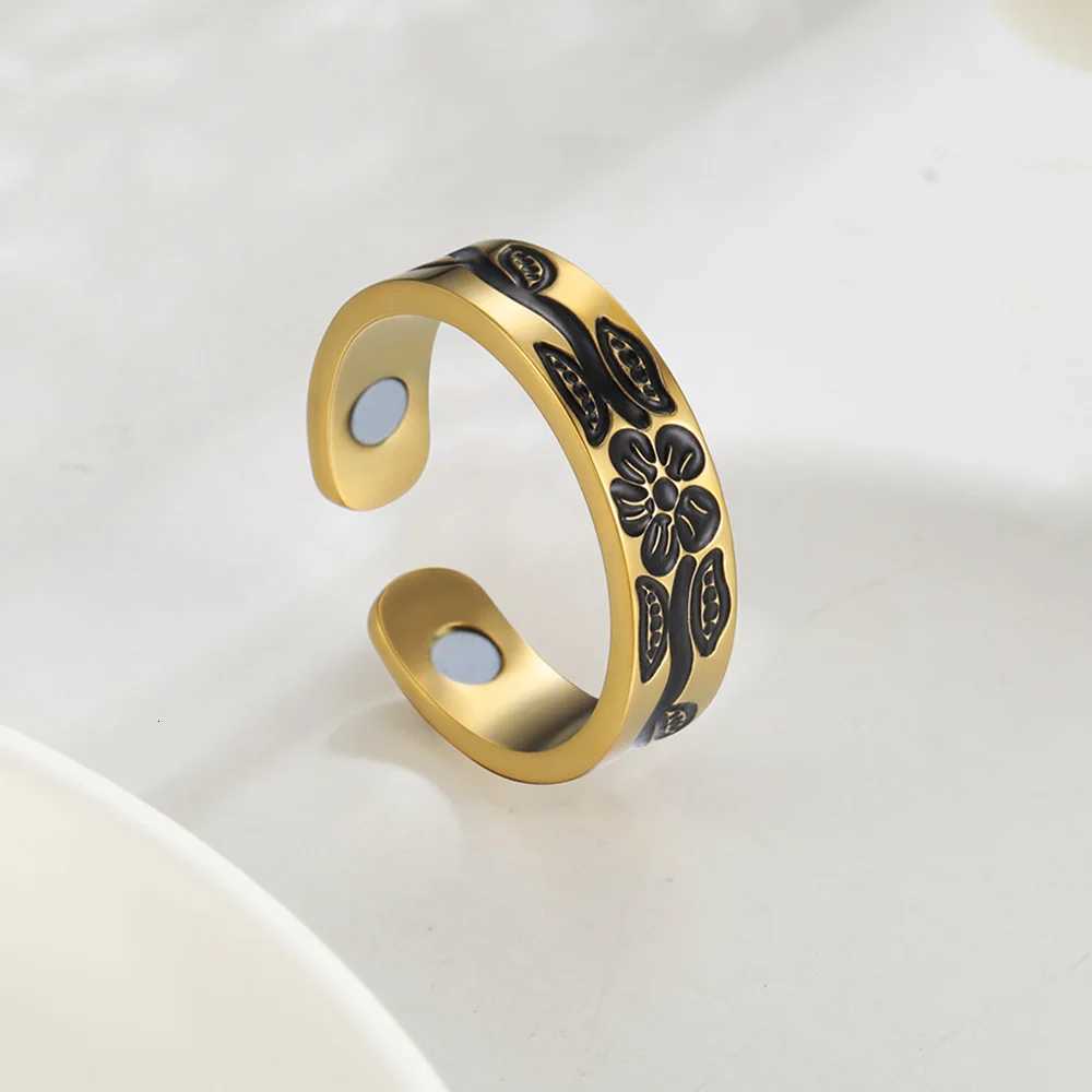 Teamer Magnetic Slimming Ring Adjustable Gold Plated Stainless Steel Rings for Men Women Flower Jewelry Valentines Day Gifts S250716