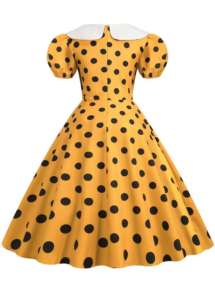 Polka Dot Vintage Women Summer Pink Rockabilly Office Party Dress Casual Peter Pan Collar Sundress Vestidos dongdumaoyi