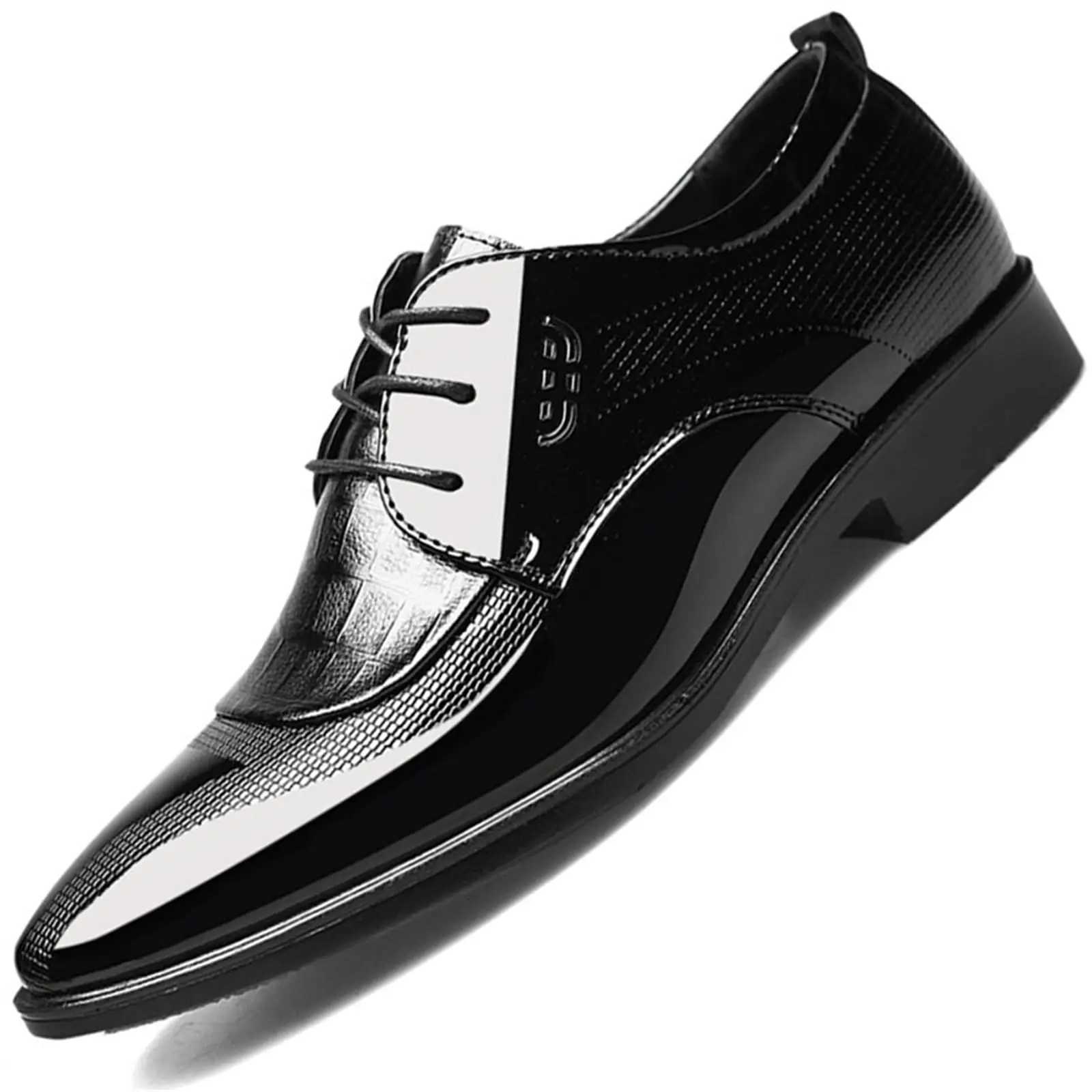 Mens Dress Shoes Formal Business Oxford Block Patent Leather Lace-up Comfortable Pointed Shoes For Men Y250715