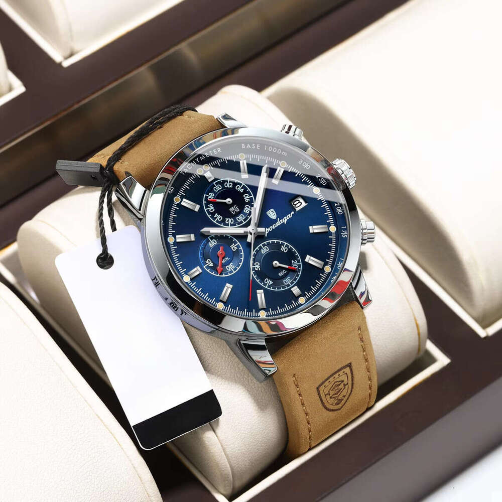DHgargets Men's Sports Chronograph Watch - 50M Waterproof Leather Strap Quartz Wristwatch with Date & Tachymeter (Model 932)