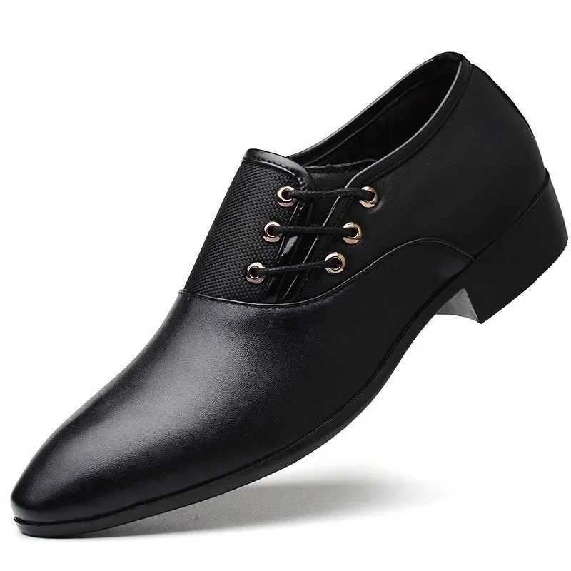 Men Formal Leather Shoes Lace Up Oxford Casual Business Black Leather Shoes Men for Wedding Party and Office Work W250716