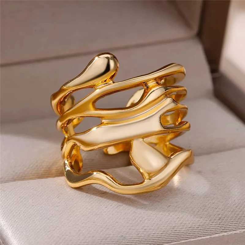 Stainless Steel Zircon Geometric Rings For Women Luxury Evil Eye Gold Color Adjustable Trendy Wedding Aesthetic Jewerly Gift S250716
