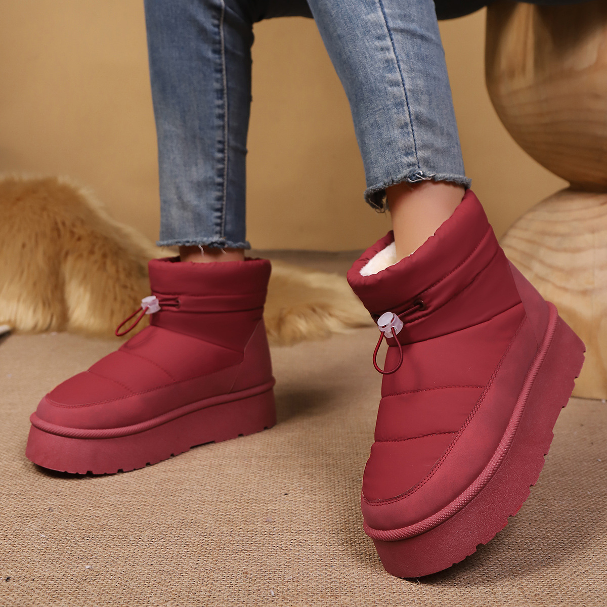 Free delivery designer fashionable plus size thick soled snow boots for women winter new style with plush and thick super warm cotton shoes black whit