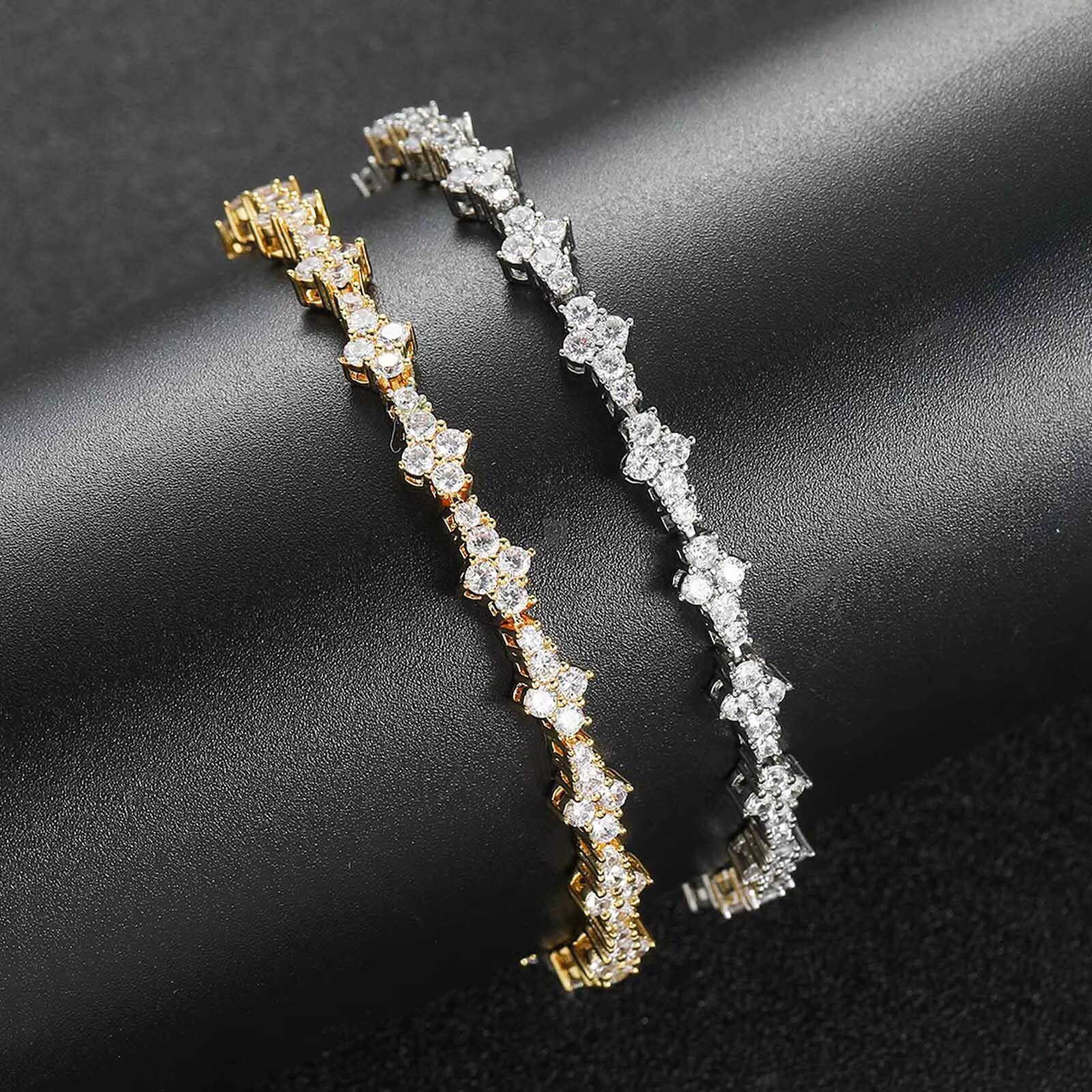 BES 7MM New Flower Shaped moissanite chain Tennis Chain Wholesale Bling Delicate Bracelet Women Men Iced Out Bling Jewelry