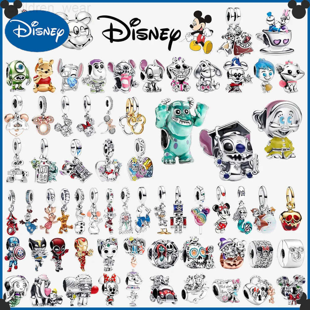 Disney Stitch Mickey Winnie 925 Sterling Silver Dangle Charms Fit Original Bracelet Beads Jewelry Dif Gif W20250716
