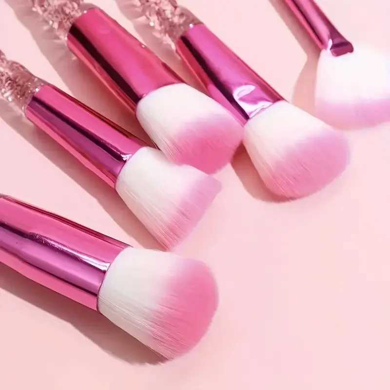 10pcs Elegant Crystal Rose Gold Makeup Brush Set - Soft Nylon Bristles for All Skin Types Durable ABS Handles XJ2500716