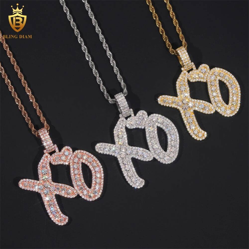 925 Silver Iced Out Moissanite XO Letter Hip Hop Pendant GRA Certification