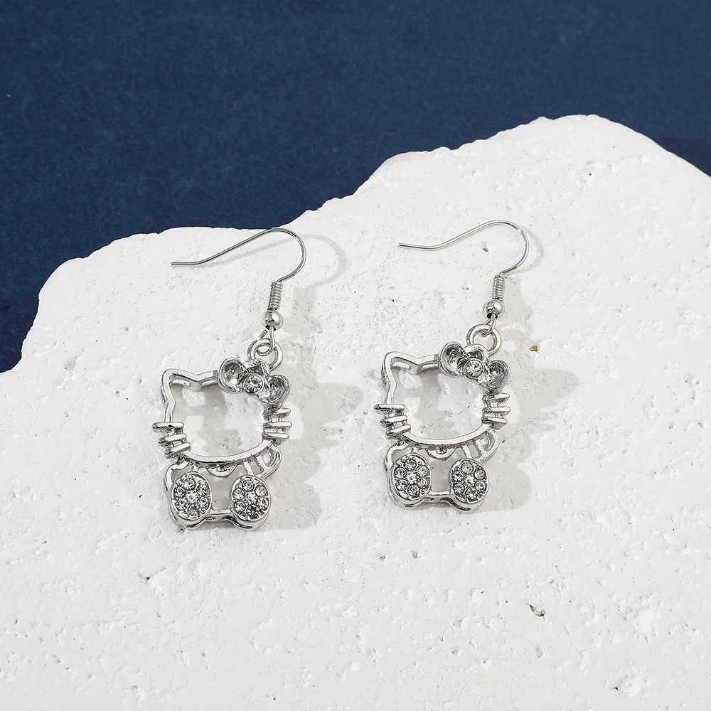 Sanrio Anime Sanrio Hello Kitty Earrings Cartoon Figure Kitty Silver Metal Hollow Pendant Ear Drop Earrings Kawaii Jewelry Accessories w250716