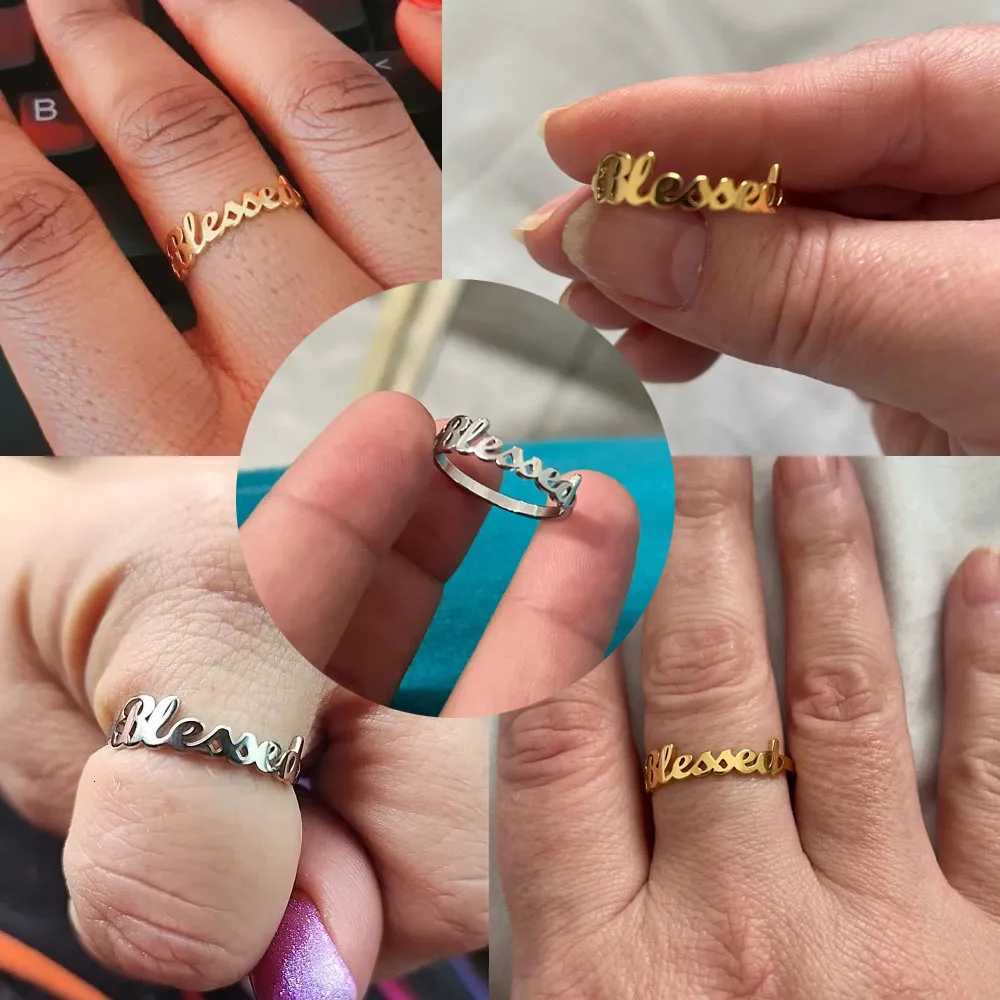 COOLTIME Letters Blessed Rings Stainless Steel Couple Finger Ring for Women Men Fashion 2025 New Wedding Jewelry Gift Wholesale S250716