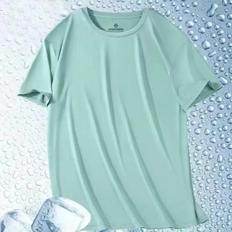 Mens T-shirts Summer Cooling Ice Silk T-shirts For Men Short Sleeve Breathable Fitness Sports Shirt Quick Dry Running Clothing 250715