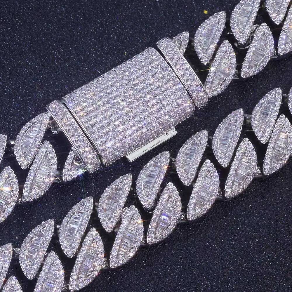 Fashion Style 20mm 3 Row 925 Solid Silver Heavy Necklace Iced Out Hip Hop Jewelry VVS Moissanite Best Quality Cuban Link Chain