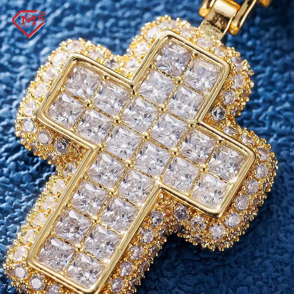 Hip Hop Jewelry Moissanite Cross Pendant Charms Custom 925 Sterling Silver Moissanite Pendant