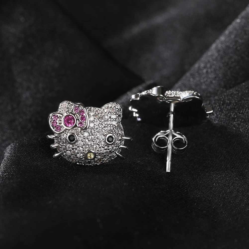 Sanrio THE BLING KING Kawaii Cat Earrings for Women Full Iced Out Cubic Zirconia Bling Stud Earring Fashion Hip Hop Jewelry w250716