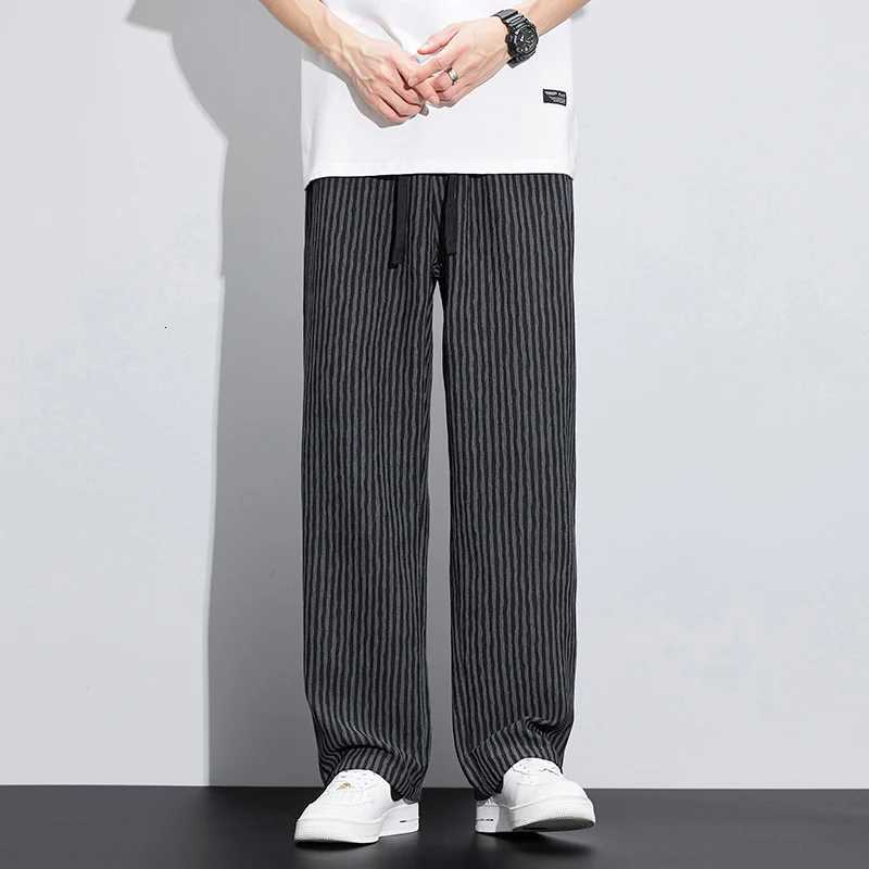 Spring Summer Stripe Casual Pants Men Wear Loose Straight Wide Leg Drawstring Elastic Waist Pants Jogger Trousers Men Streetwear y250716