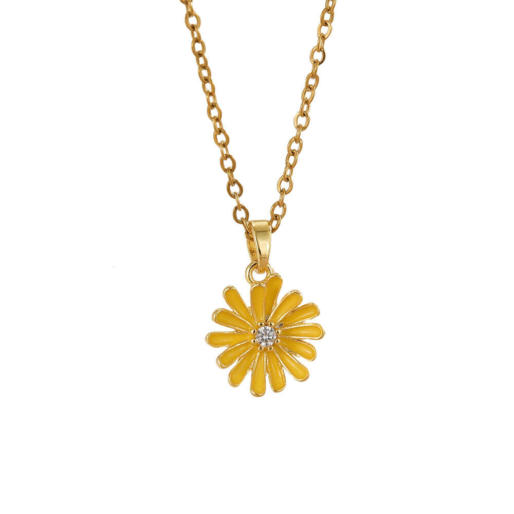 Summer Fresh Oil Drop Yellow Flower Light Necklace For Women Fashionable Versatile Titanium Steel Non-Fading Collarbone Chain Be7